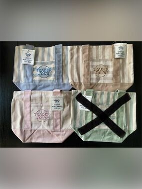 Trader Joe's Striped Mini Canvas Tote Bag - Pastel Blue, Tan, Pink
